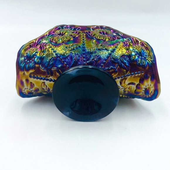 Fenton Kitchen Fenton Banana Boat Domed Foot Beaded Flower Pattern Carnival Glass Napkin